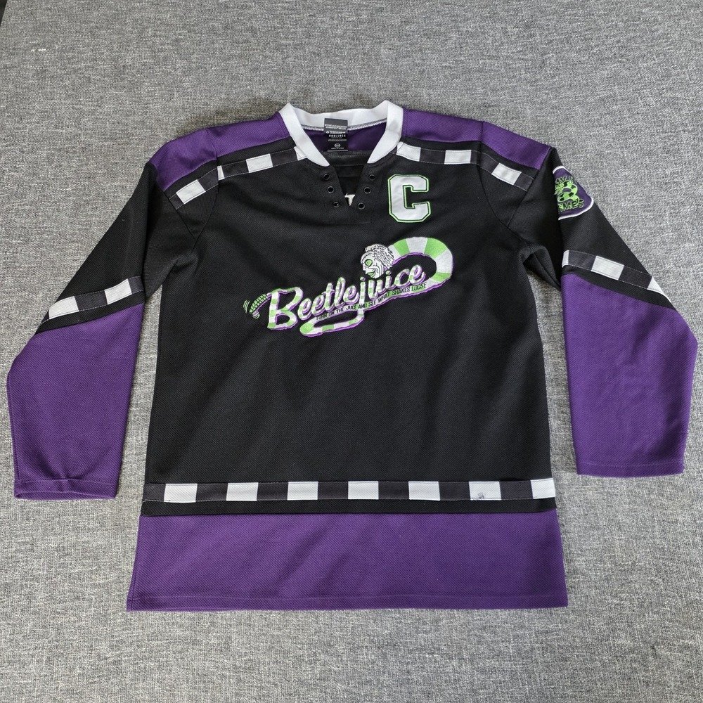 BEETLEJUICE JERSEY Mens Hockey Jersey Snake Purple Black Box Lunch Small